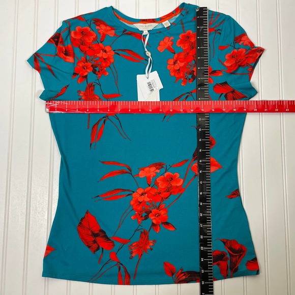 NWT Ted Baker Fantasia Fitted Tee Turquoise Size 4 - Picture 4 of 12